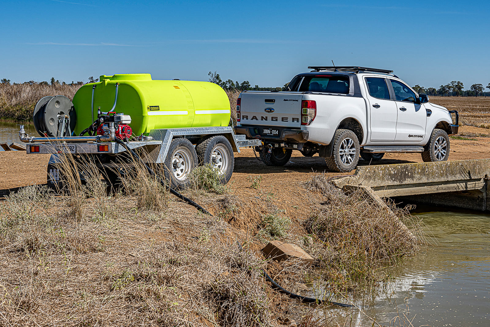 A fire patrol trailer is attached to a pick-up truck