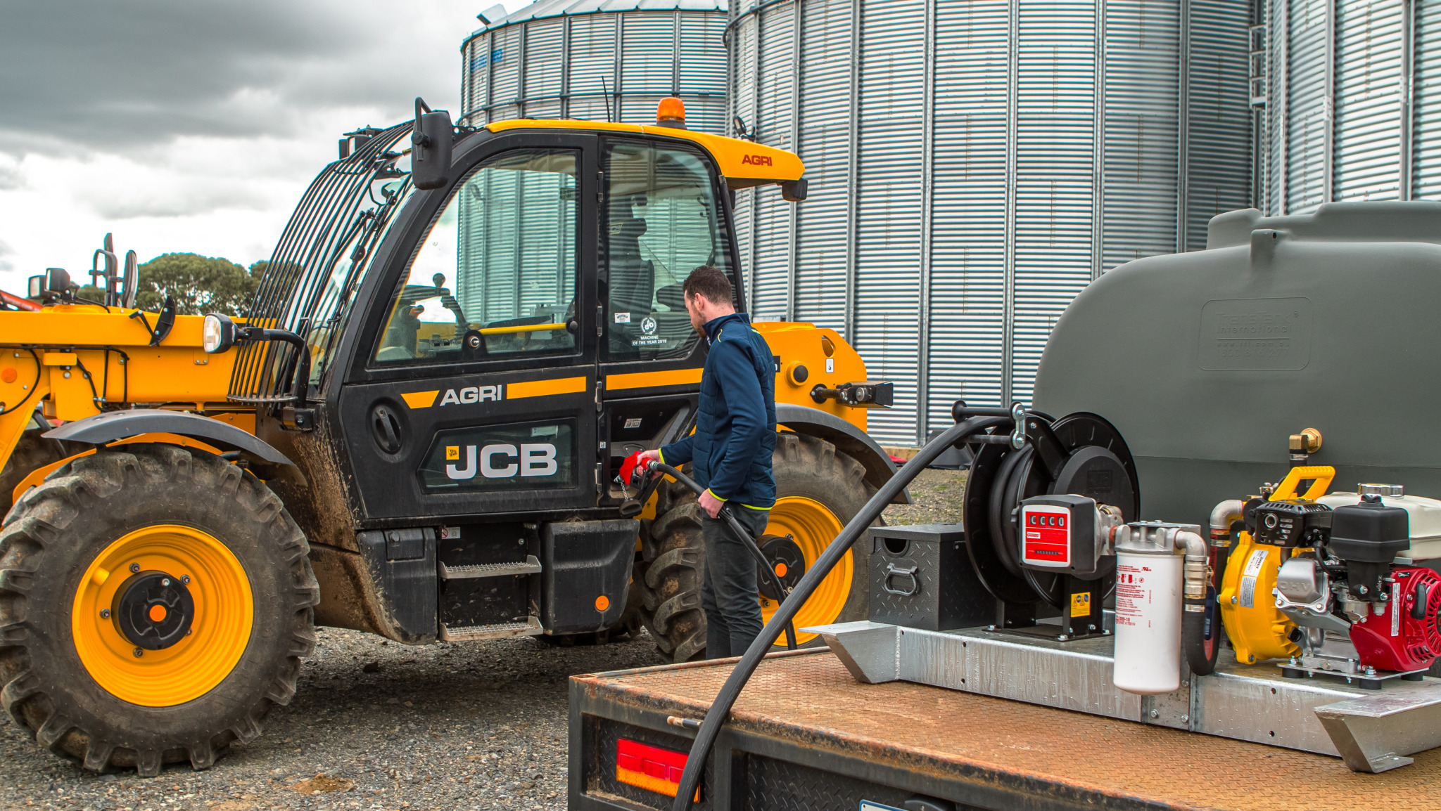 Free-Standing Diesel Tank refueling a heavy machinery vehicle